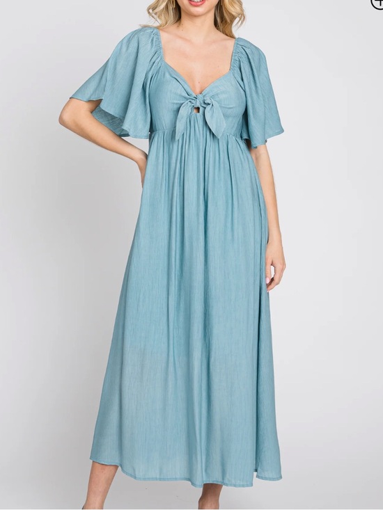 Pinkblush Dresses & Skirts - Front Tie Ruffle Midi Dress in Silver Sage